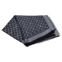 黑色 絲綢 人造絲 羊毛 Monogram Shine 披肩 圍巾 M75123【LOUIS VUITTON LV 路易威登】 M75123