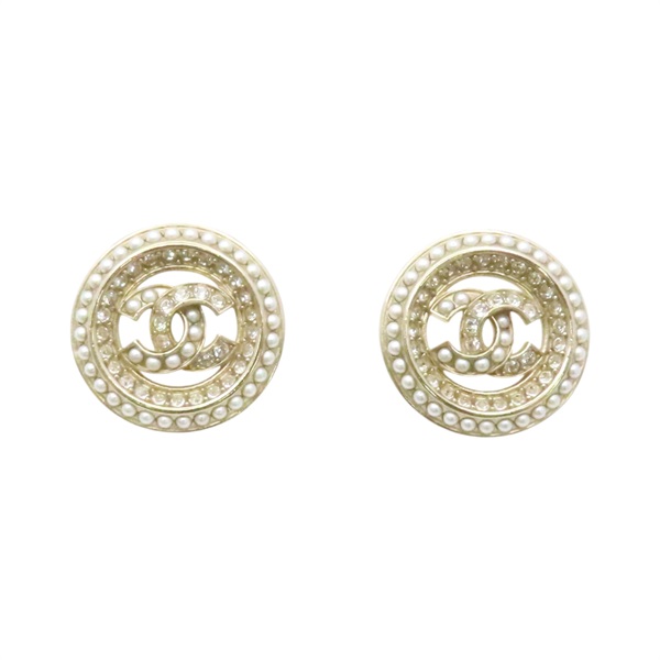淺金色鍍金 水鑽 珍珠 雙C 耳環【CHANEL 香奈兒】