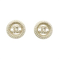 淺金色鍍金 水鑽 珍珠 雙C 耳環【CHANEL 香奈兒】