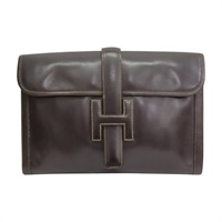 棕色 BOX牛皮 Jige PM 手拿包 OF刻【HERMES 愛馬仕】