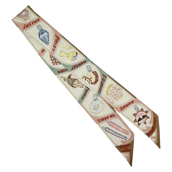 卡其色 絲綢 Funny Ice Cream 絲巾【HERMES 愛馬仕】
