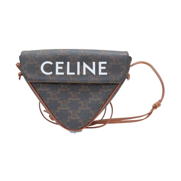 棕色 Triomphe 帆布 牛皮 Triangle 三角 肩背包【CELINE 賽琳】 195902BZK.04LU
