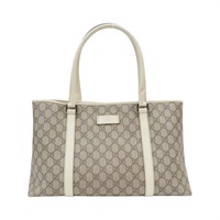 棕色 帆布 白色 牛皮 托特包 肩背包【GUCCI 古馳】 114595