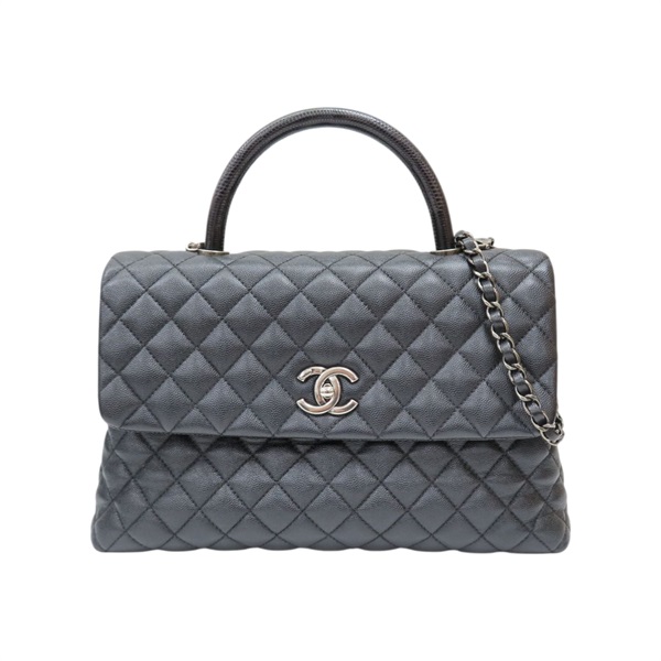 黑色 荔枝紋牛皮 Coco Handle 兩用包 銀扣【CHANEL 香奈兒】 A92992