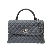 黑色 荔枝紋牛皮 Coco Handle 兩用包 銀扣【CHANEL 香奈兒】 A92992