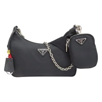 黑色 尼龍帆布 Re-Edition 肩背包【PRADA 普拉達】 1BH204