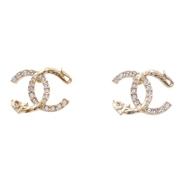 金色鍍金 雙c 水鑽 龍形浮雕 耳環【CHANEL 香奈兒】