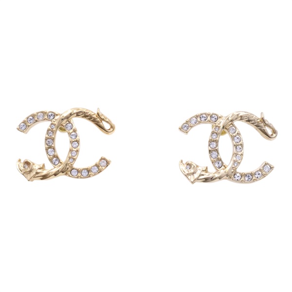 金色鍍金 雙c 水鑽 龍形浮雕 耳環【CHANEL 香奈兒】