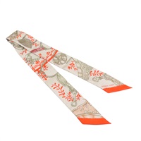 奶茶色/橘色 絲綢 Twilly 絲巾【HERMES 愛馬仕】 H063502S