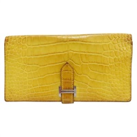 黃色 鱷魚皮 Bearn 長夾 口Q刻 銀釦【HERMES 愛馬仕】