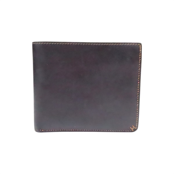 黑色 牛皮 對折短夾 W刻【HERMES 愛馬仕】