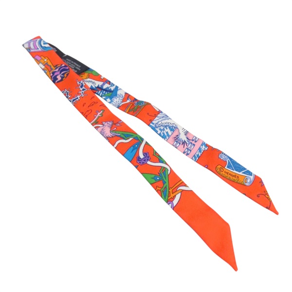 橘色 絲綢 動物大遊行 Twilly 絲巾【HERMES 愛馬仕】