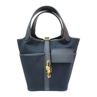 黑色 SWIFT牛 TOILE帆布 Picotin Lock 18 Cargo 手提包 銀釦 B刻【HERMES 愛馬仕】 H08319CC