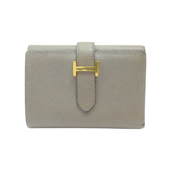 灰色 Epsom牛皮 經典H釦 Bearn Compact 三折短夾 U刻 金釦【HERMES 愛馬仕】