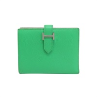 綠色 Epsom牛皮 Bearn Compact Verso 雙折短夾 銀扣 B刻【HERMES 愛馬仕】