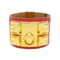 紅色 鱷魚皮 CDC Crcodile Bracelet 手環 口P 金扣【HERMES 愛馬仕】