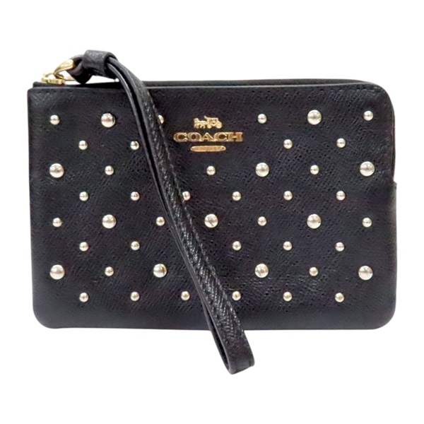 黑色 牛皮 鉚釘造型 手拿包【COACH 寇馳】