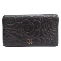黑色 羊皮 山茶花壓紋 長夾 (無卡)【CHANEL 香奈兒】