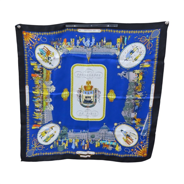 黑/藍色 絲綢 Promenades de Paris 方巾 70x70【HERMES 愛馬仕】