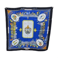 黑/藍色 絲綢 Promenades de Paris 方巾 70x70【HERMES 愛馬仕】