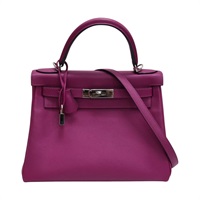 玫瑰紫色 Evercolor牛皮 Kelly 28 凱莉包 兩用包 A刻 銀釦【HERMES 愛馬仕】