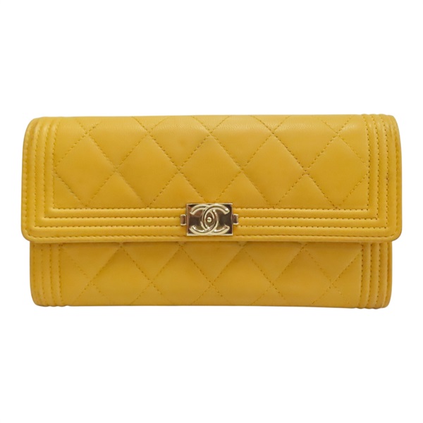 黃色 羊皮 Boy 釦式長夾 金釦 (無卡)【CHANEL 香奈兒】 A80286