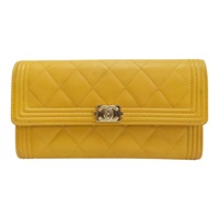 黃色 羊皮 Boy 釦式長夾 金釦 (無卡)【CHANEL 香奈兒】 A80286