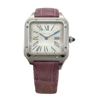 銀色錶盤 紫色皮帶 不鏽鋼 SANTOS 腕錶【Cartier 卡地亞】 W20126X8