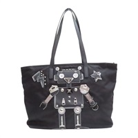 黑色 尼龍帆布 機器人 肩背包【PRADA 普拉達】 1BG052