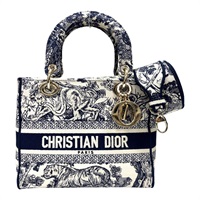 藍色 Toile de Jouy 刺繡帆布 Lady Dior D-Lite 兩用包 金和 【Dior 迪奧】 M0565OT