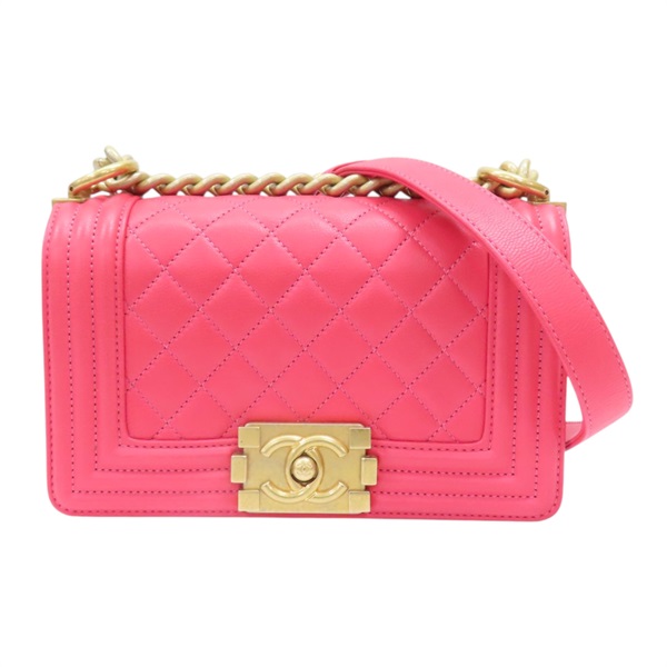 粉色 菱格紋 羊皮 BOY20 鍊帶肩背包 金釦【CHANEL 香奈兒】 A67085