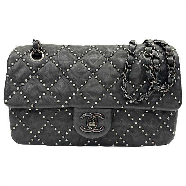 黑色 牛皮 Paris-Dallas 鉚釘翻蓋包 肩背包 無卡 【CHANEL 香奈兒】