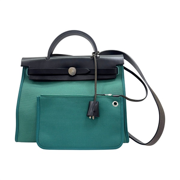 綠色 VERT VERONE Toile calf 帆布 Herbag Zip 31 肩背包 A刻 銀和 【HERMES 愛馬仕】 H079092CC