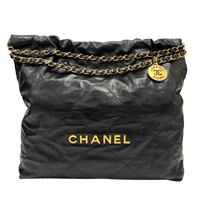黑色 牛皮 22 中號 肩背包 金釦【CHANEL 香奈兒】 AS3261