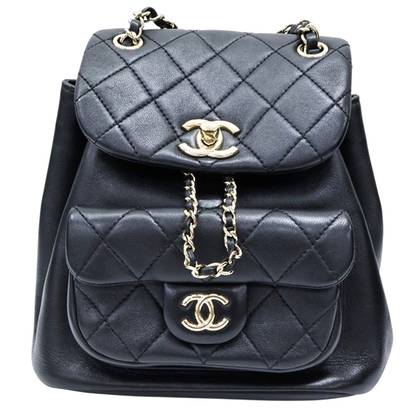 黑色 羊皮 DUMA 後背包 金釦【CHANEL 香奈兒】 AS2908