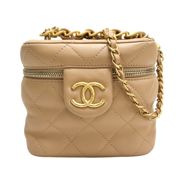 奶茶色 菱格紋羊皮 Vanity with chain 鏈帶化妝包 肩背包【CHANEL 香奈兒】 AS3228
