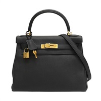 黑色 Togo牛皮 Kelly 28 凱莉包 兩用包 X刻 金扣【HERMES 愛馬仕】