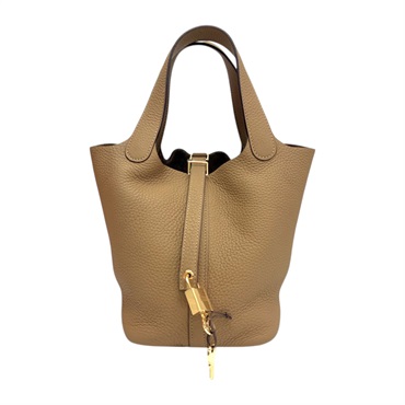 餅乾色 Clemence牛皮 Picotin Lock 18 手提包 Z刻 金釦【HERMES 愛馬仕】 H056289CC