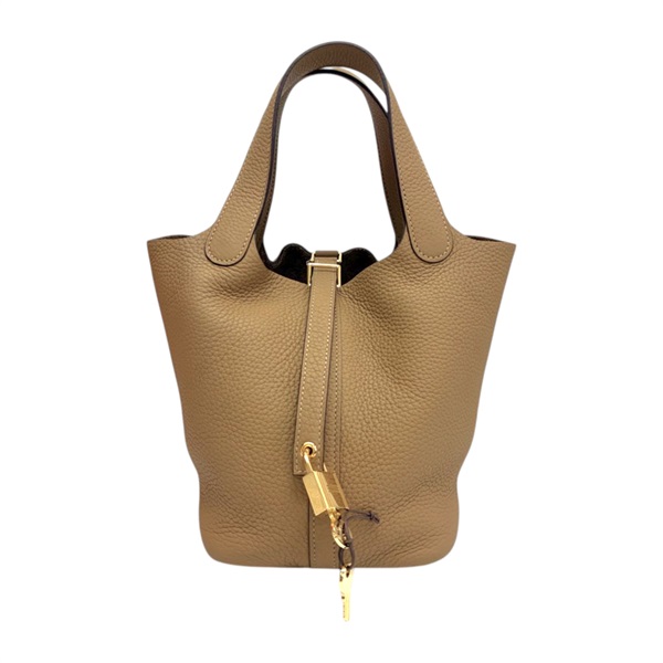 餅乾色 Clemence牛皮 Picotin Lock 18 手提包 Z刻 金釦【HERMES 愛馬仕】 H056289CC