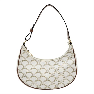 白色帆布 棕色牛皮 Ava 肩背包【CELINE 賽琳】 193952BZJ.01BC