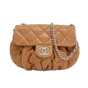 棕色 牛皮 Chain Around 鍊帶 肩背包 銀扣【CHANEL 香奈兒】 A49889