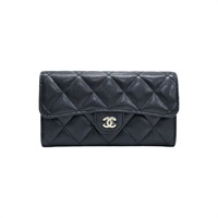 黑色 荔枝紋 牛皮 Classic Flap 扣式 中夾【CHANEL 香奈兒】