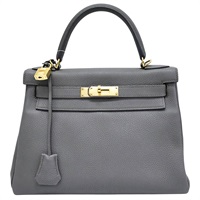 錫器灰 Togo牛皮 Kelly 28 凱莉包 手提包 C刻 金扣 缺背帶【HERMES 愛馬仕】