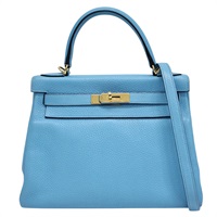 北方藍 Clemence牛皮 Kelly 28 凱莉包 兩用包 D刻 金扣 (無鑰匙/掛鎖)【HERMES 愛馬仕】