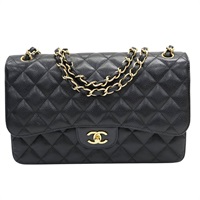 黑色 荔枝紋牛皮 經典大型口蓋包 肩背包 金釦（無卡）【CHANEL 香奈兒】 A58600
