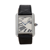 Cartier 卡地亞 Tank Solo-Piano Dial 腕錶 白色錶盤 黑色皮帶 不鏽鋼 W5200018