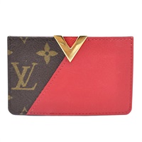 棕色 原花 PVC塗層帆布 紅色牛皮 卡片夾【LOUIS VUITTON LV 路易威登】 M56172