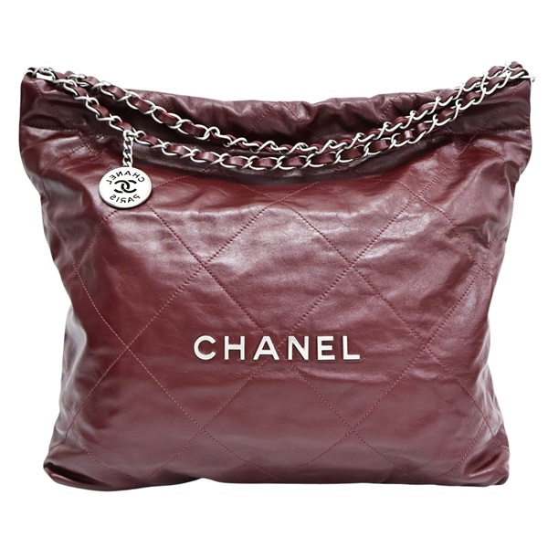 酒紅色 牛皮 22 大號 肩背包 金釦【CHANEL 香奈兒】 AS3261