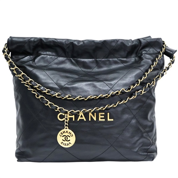 黑色 牛皮 22 中號 肩背包 金釦【CHANEL 香奈兒】 AS3260
