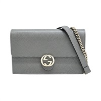 灰色 牛皮 Interlocking G 肩背包【GUCCI 古馳】 615523